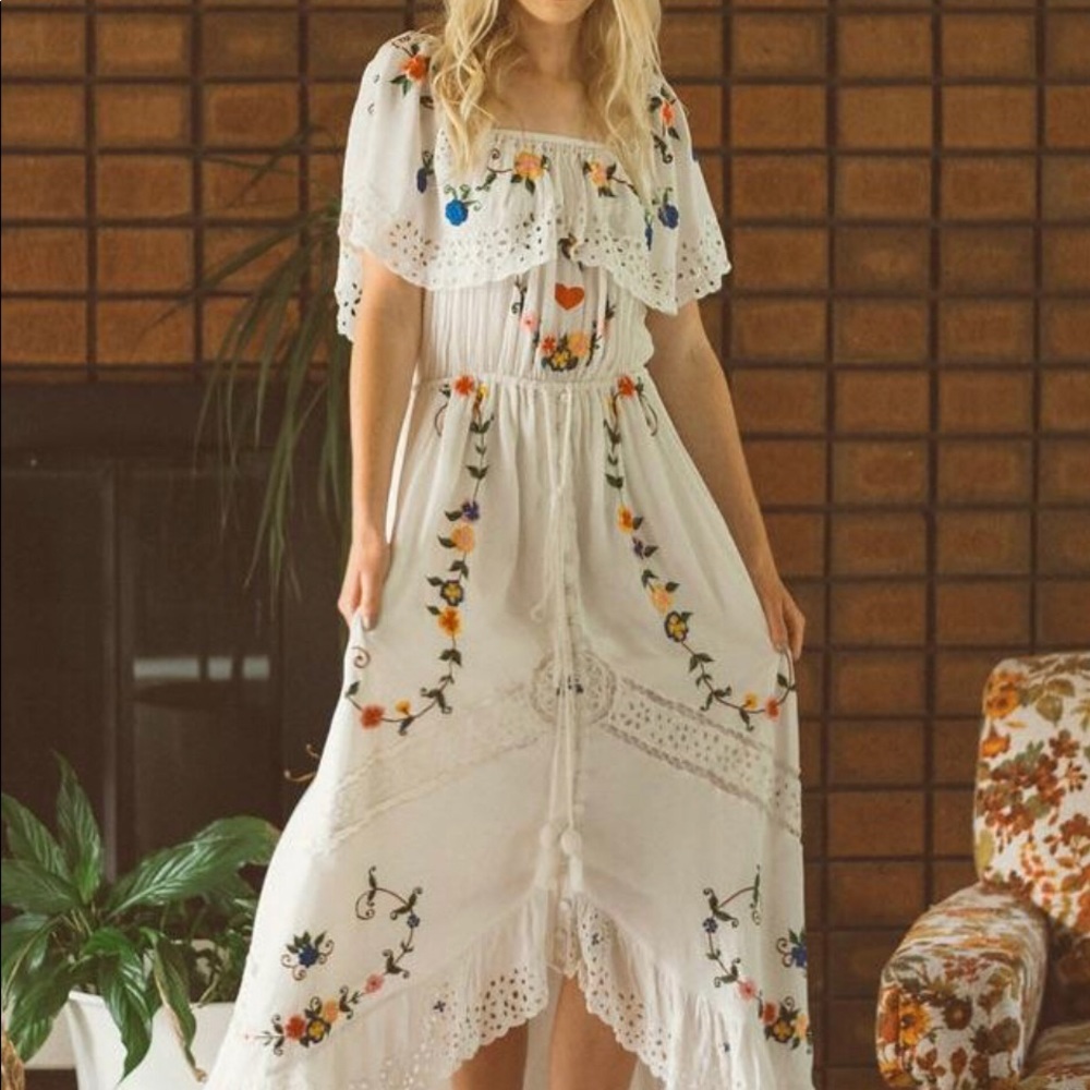 Fillyboo Tambourine Embroidered Gypsy Maxi Dress